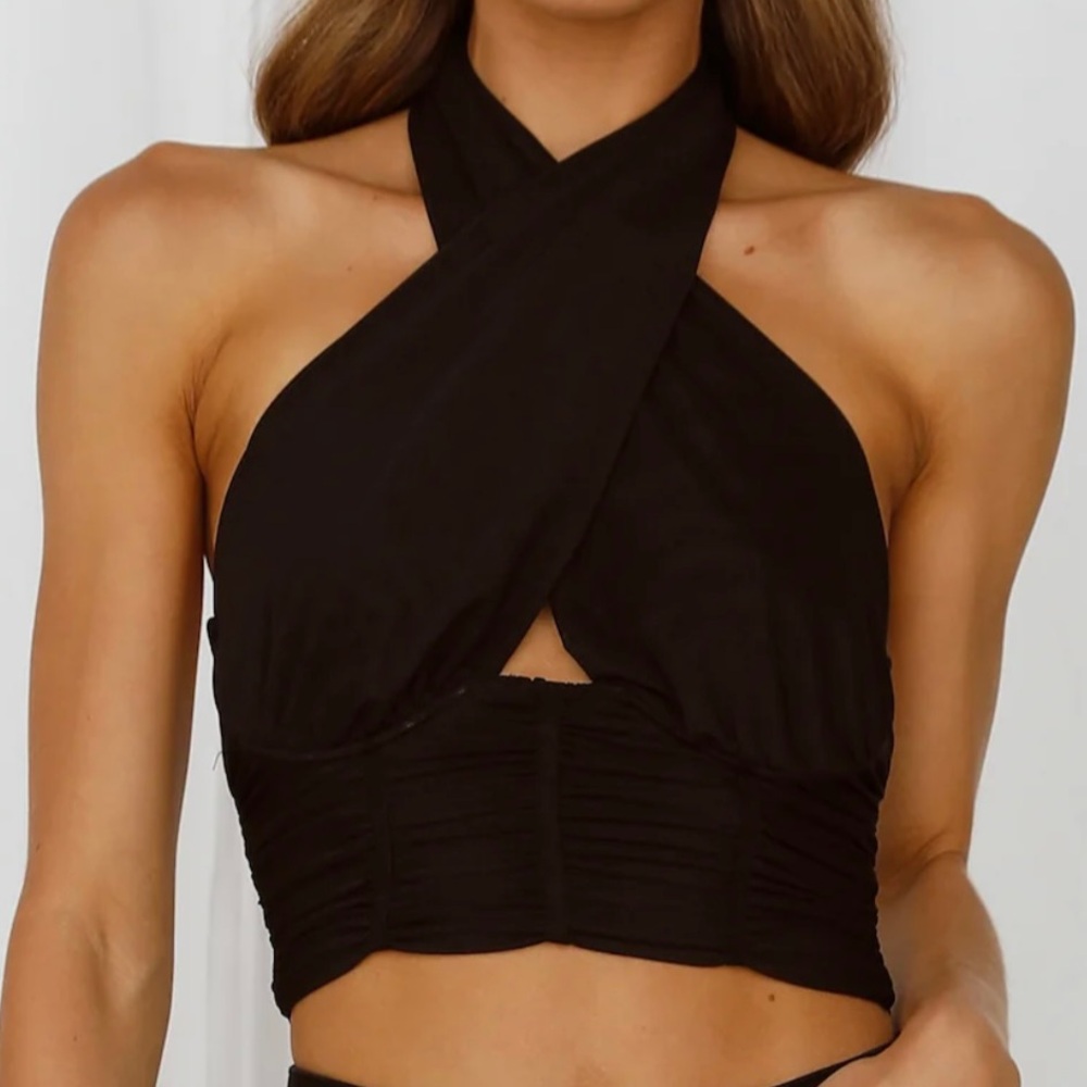 Black Halter Neck Crop Top